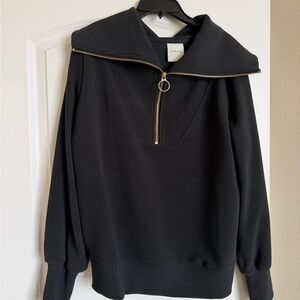 Varley Black Zip-Neck Pullover with Gold Accent